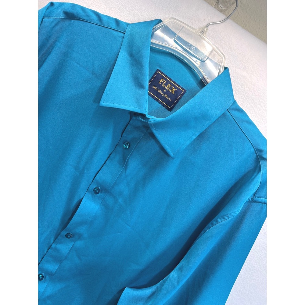 Flex Mens Luxury Collection Teal Blue Long Sleeve Button Down Dress Shirt XL - Picture 2 of 14